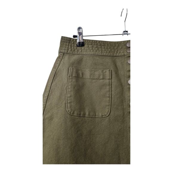 MADEWELL Raw Hem A-Line Mini Skirt Olive Green Snap Closure Pockets Size 6 - Picture 4 of 8